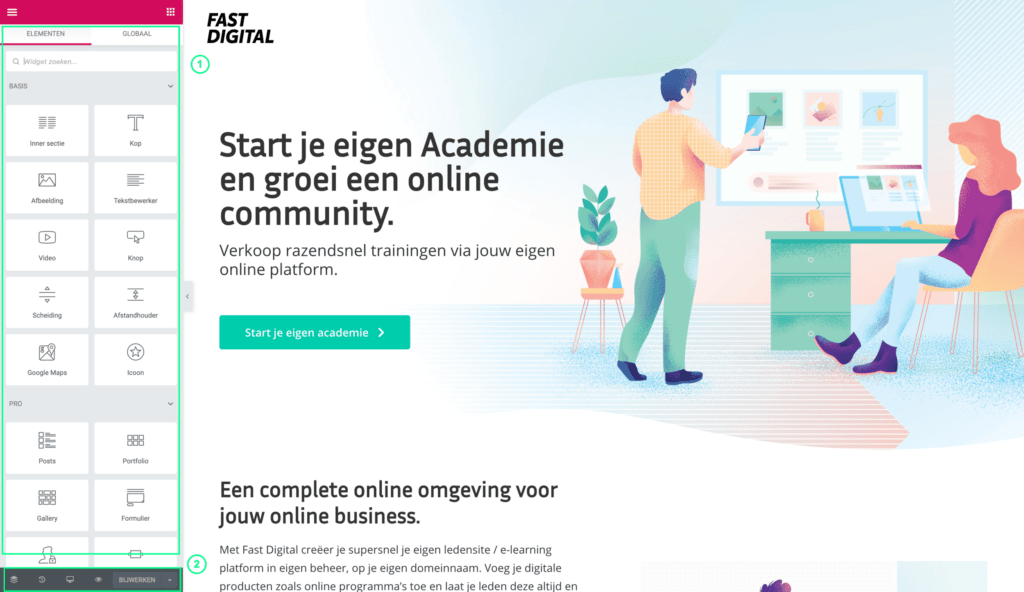 superfijn online academie elementor editor overview.png