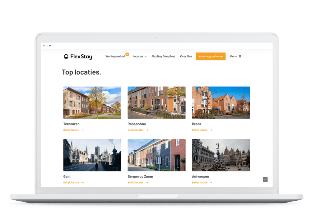 Rots in Branding Portfolio website ontwikkeling FlexStay Locatieoverzicht